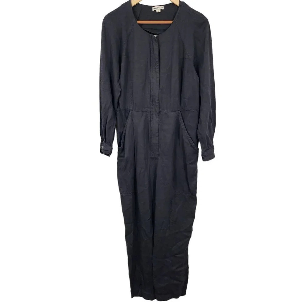 Whistles Long Sleeve Tie Waist Zip Front Jumpsuit in Black Size US 10
